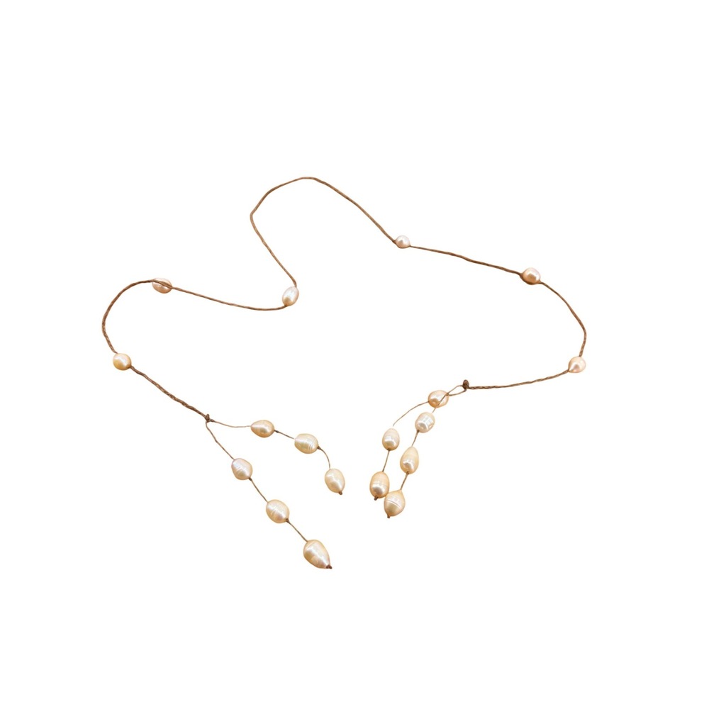 Unbranded Baroque Pearl Wrap Necklace Womens OS Cream Lariat Cord Knotted